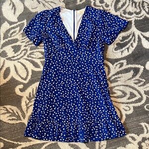 MELLODAY Blue and White Polka Dot Dress zips in back like new
